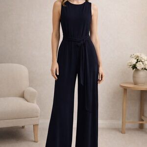 Ralph Lauren Navy Wide Leg Jumpsuit Size 12 Elegant Belted